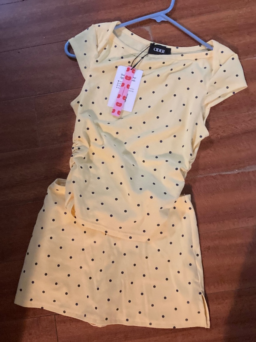 cider polka dot yellow black skirt set top xs skort vacation cruise summer